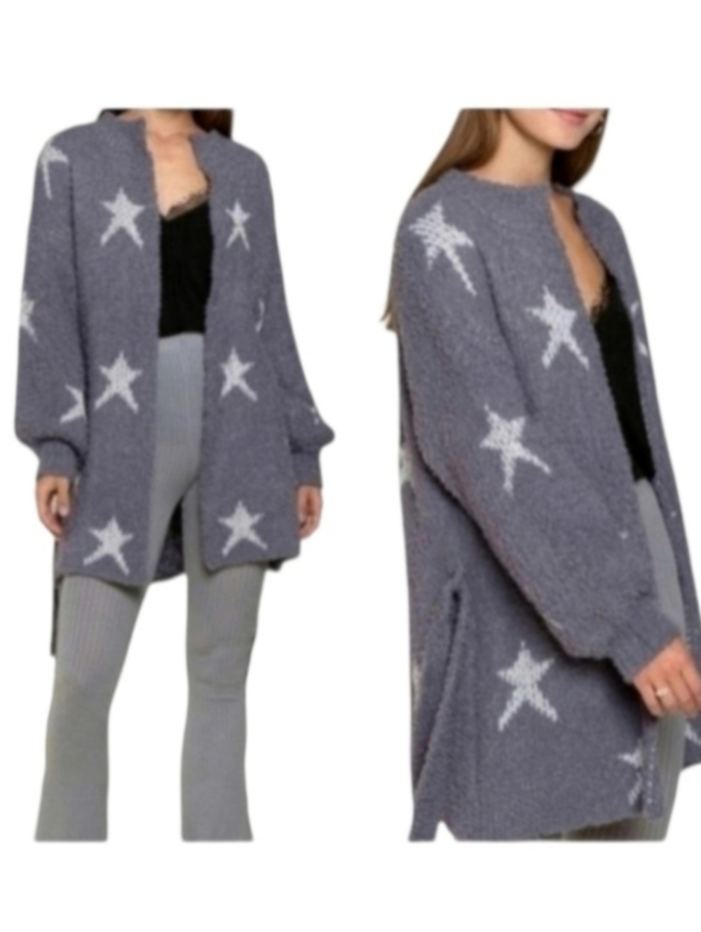 POL Boucle Cardigan Gray & White Stars